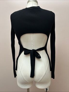 Live The Process Black Ribbed Long-Sleeve Dress with Waist Wrap